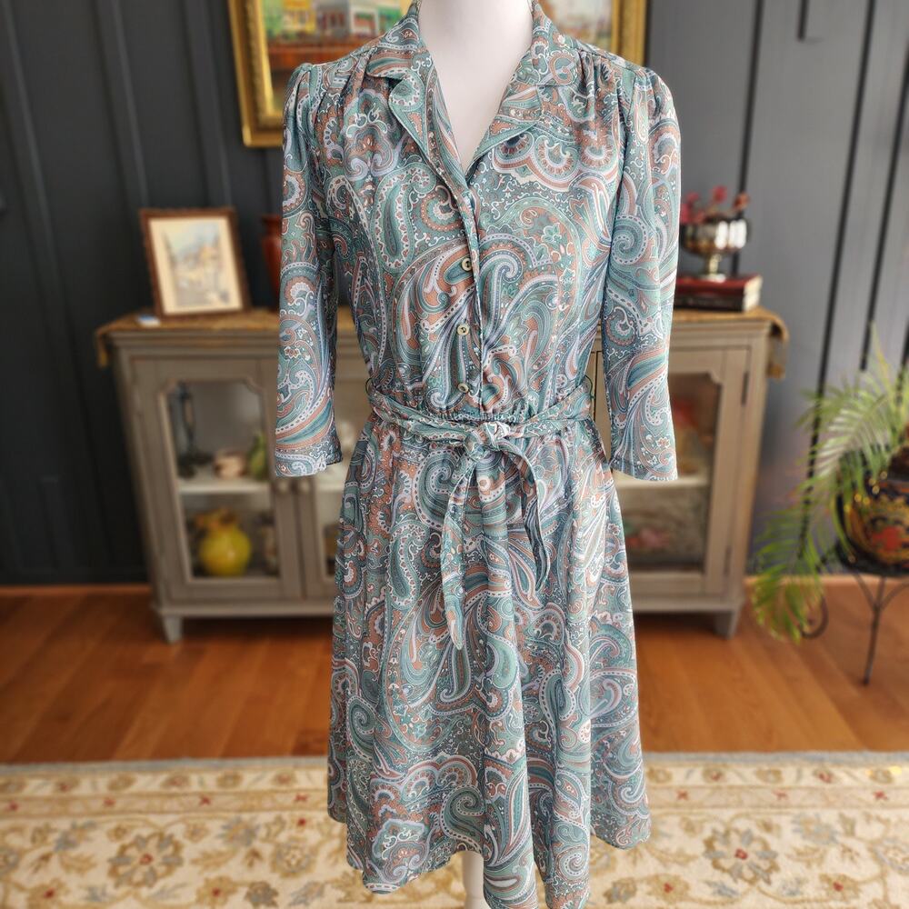 Vintage California Looks Paisley Retro 80's Dress Sz 10P Made in USA